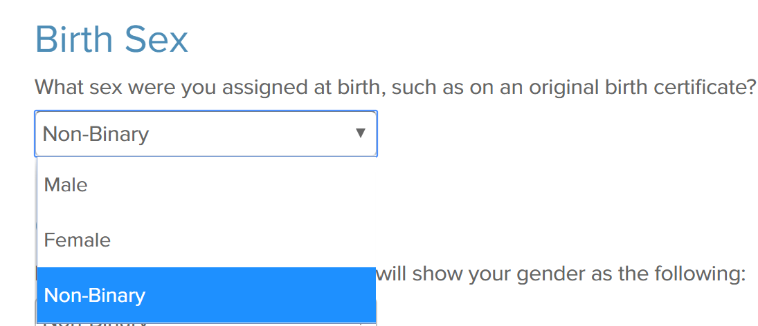 Screenshot of Birth Sex section on myUCLA