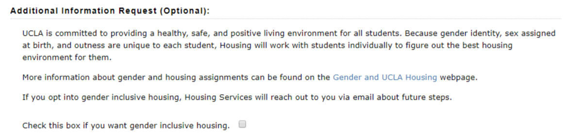 Screenshot of Additional Information Request section on UCLA Housing Application