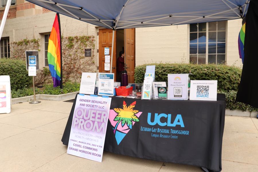 Outside of the LGBTQ CRC with an informational table.