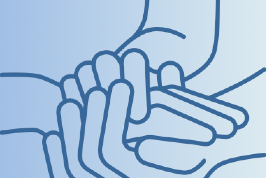 blue square photo with blue outlined holding hands 